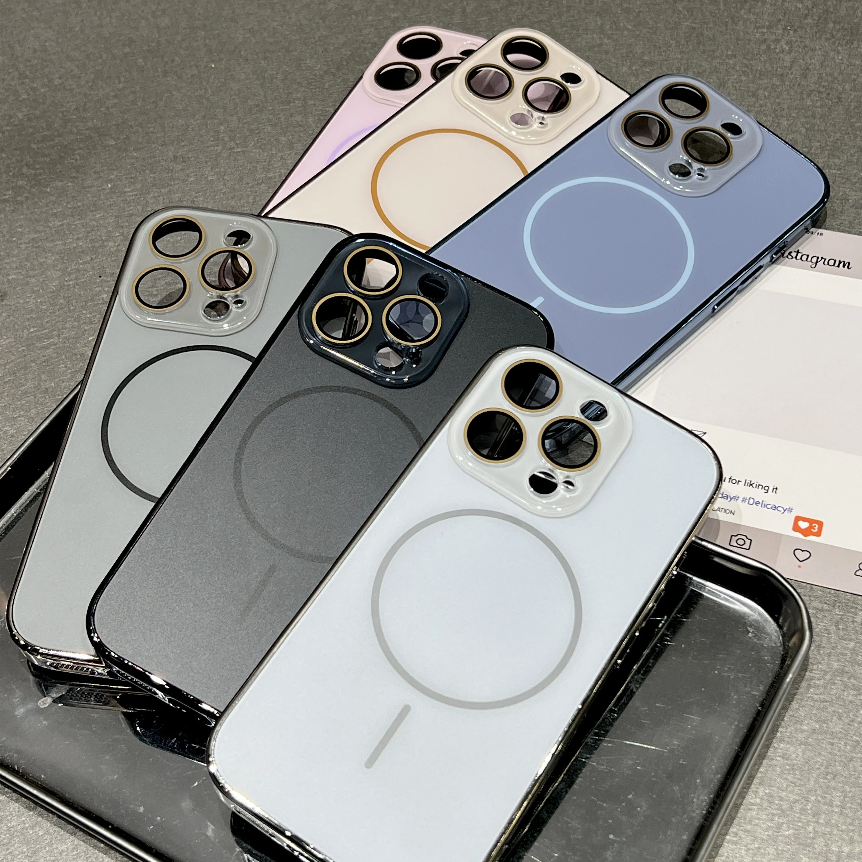 ลักซัวรี่ นาโน แมท For Magsafe Case for iPhone 16 15 14 Plus 13 12 11 Pro Max Wireless Charge Tempered Armor Cover 5