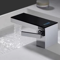 Basin Faucets Digital Display Brass Chrome Bathroom Faucet Single Handle Hot Cold Waterfall Basin Mixer Tap New Arrival 3