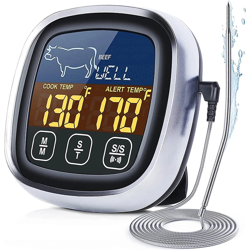 Termómetro Digital para carne, temporizador de cocina, temperatura de carne, sonda impermeable, alarma para horno, parrilla de cocina, barbacoa