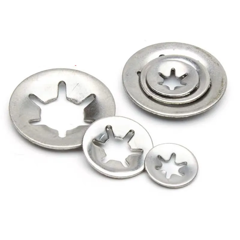 Star Spring Plum Bearing Anéis de retenção, Flower Washer Clip, M2, M2.5, M3, M4, M5, M6, M8, M10, M12, 20-50Pcs Lot