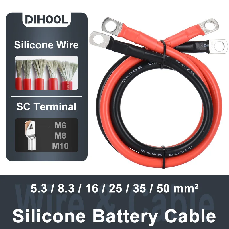 Battery Connection Cable Silicone Wire Terminals Inverter Connectors 10/8/6/4 Aliexpress