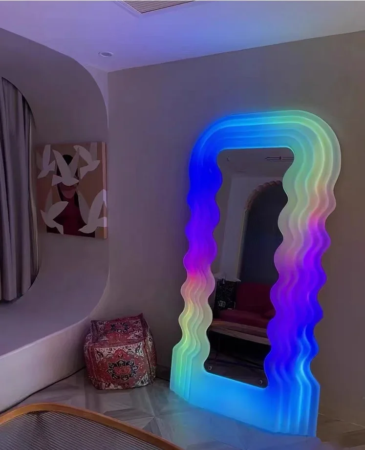 Espejo LED grande de cuerpo entero para decoración del hogar, marco  decorativo de diseño de lujo, luz nórdica inteligente, Espejo de pie  creativo para dama - AliExpress