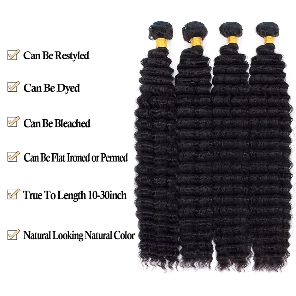 12A Human Hair Bundles Deep Wave 26 28 30 Inch 100%  Unprocessed Brazilian Virgin Hair Weave 3 Bundles Natural Real Human Hair 3