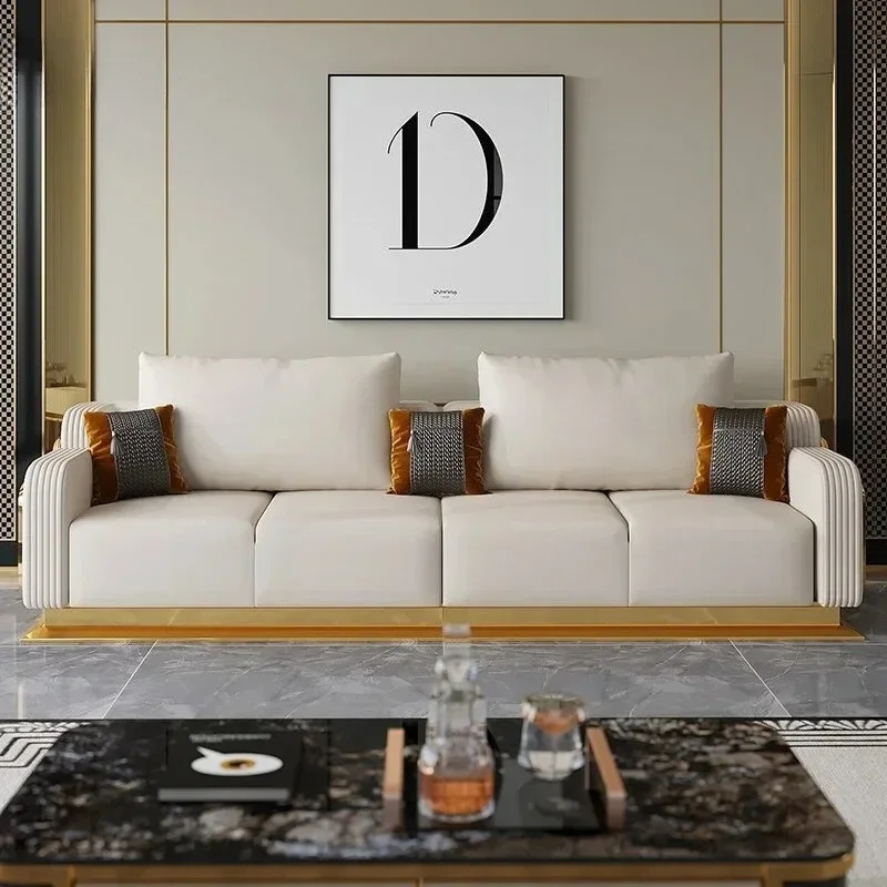 Leather With Wooden Sofa Set Modern Luxury Fashion 2/3/4 Seater Sofa Leather Couch For Living Room Accept Customzied Color