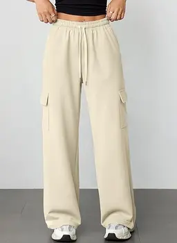 Pantaloni sportivi casual da donna 2025 Autunno / inverno Lady Tasca laterale alla moda Pantaloni sportivi dritti versatili in tinta unita 1