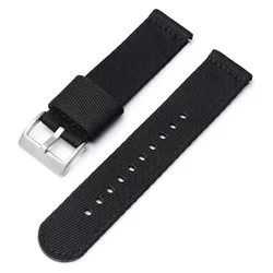 Durable Nylon Watch Strap with Stainless Steel Buckle and Quick Release System - 22mm (Black silver)