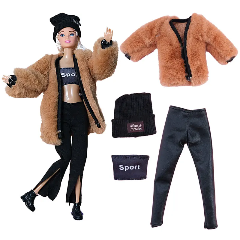 Chic Leather Dress and Fashion Coat Doll Outfit with Accessories