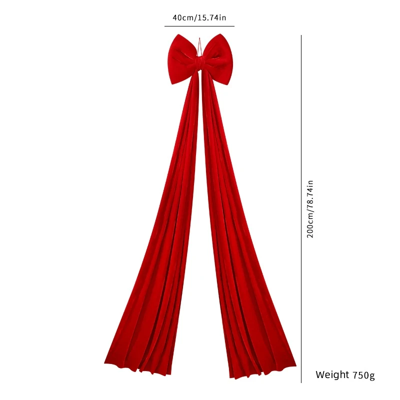 Nœud Géant En Velours Pour Cime De Sapin De Noël – Décoration Extra Large Avec Longues Banderoles Rouges