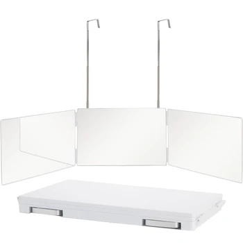 Specchio da barba a tre ante con ganci telescopici regolabili in altezza per il taglio automatico dei capelli, trucco essenziale, portatile, pieghevole, bianco 1