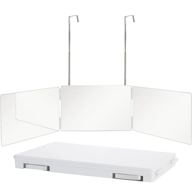 Specchio da barba a tre ante con ganci telescopici regolabili in altezza per il taglio automatico dei capelli, trucco essenziale, portatile, pieghevole, bianco 1