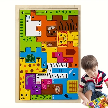 Wooden Block Puzzles For Kids Animal Tangram Puzzle People Sea Animals Vehicles Russian Blocks Game Children's Day Gift
