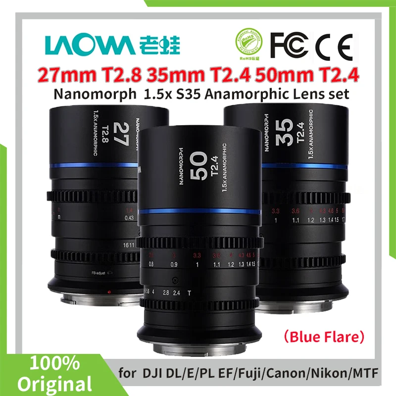 Venus Optics Laowa Nanomorph 27Mm T2.8 35Mm 50Mm T2.4 1.5X S35 Obiettivo Anamorfico Per Arri Pl Canon Ef Z E X Rf L M43(Blue Flare)