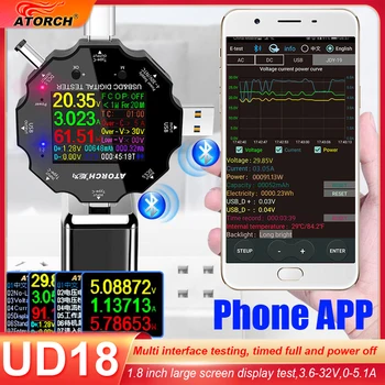 UD18 APP USB 3.0 C타입 PD DC5.5 5521 전압계 전류계 전압 전류계, 배터리 충전 측정 케이블 저항 테스터