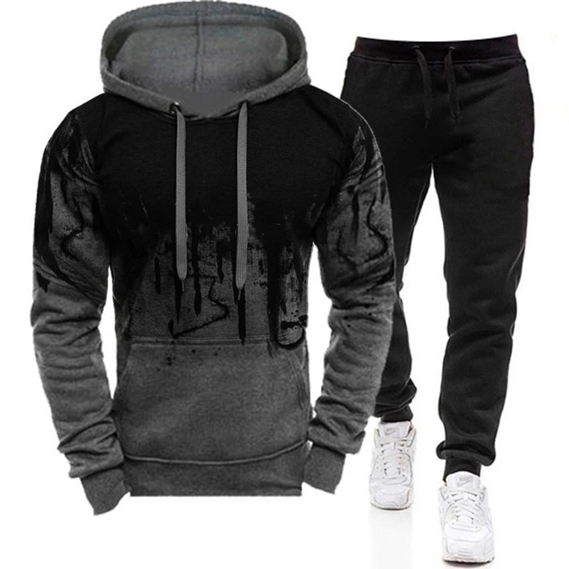 Survêtements à capuche et pantalon CamSolomon pour hommes, vêtements de sport tendance, olympiques de jogging à encre 3D, automne et hiver, ensemble 2 pièces