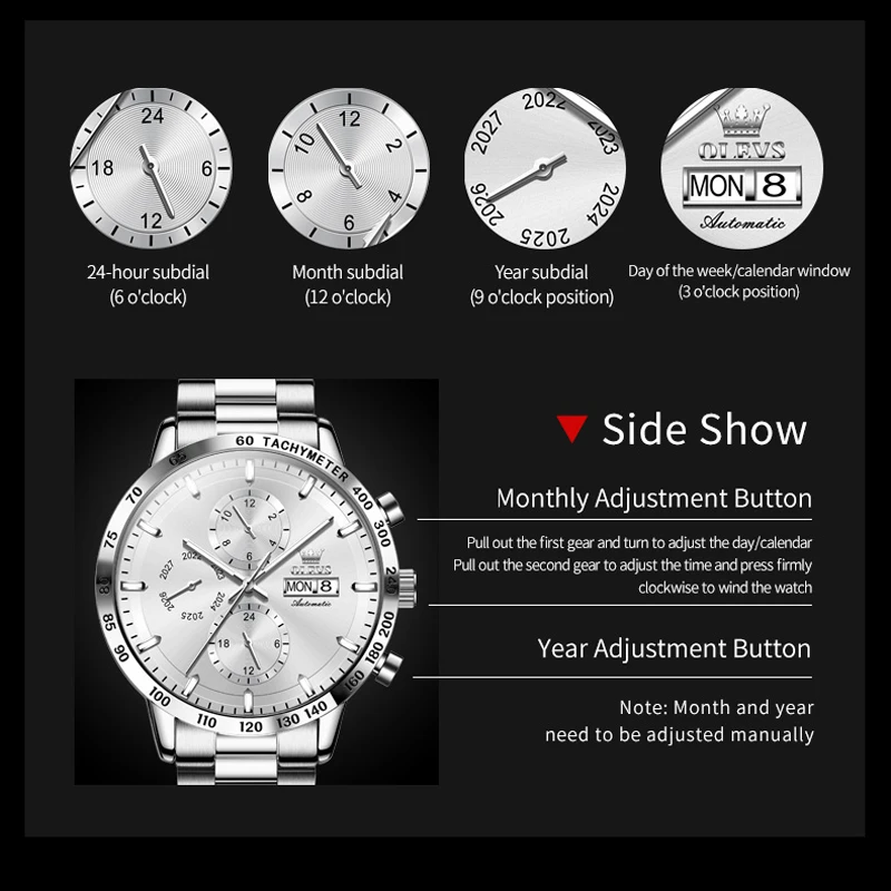 OLEVS Top Brand Luxury Black Steel Watch Men Sports Watches Military Automatic Mechanical Male Wrist Watch Clock Man Relogio
