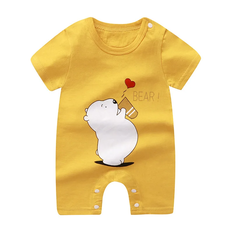 New Summer Baby Clothing Newborn Boys Girls Short-sleeved Cartoon Print Section Open File Climbing Clothing Baby Jumpsuit Romper images - 6