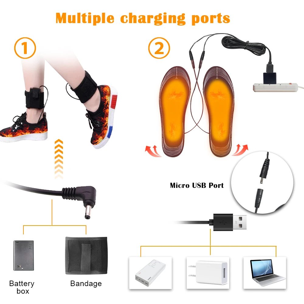 USB Heated Shoe Insoles Electric Foot Warming Pad Feet Warmer Sock