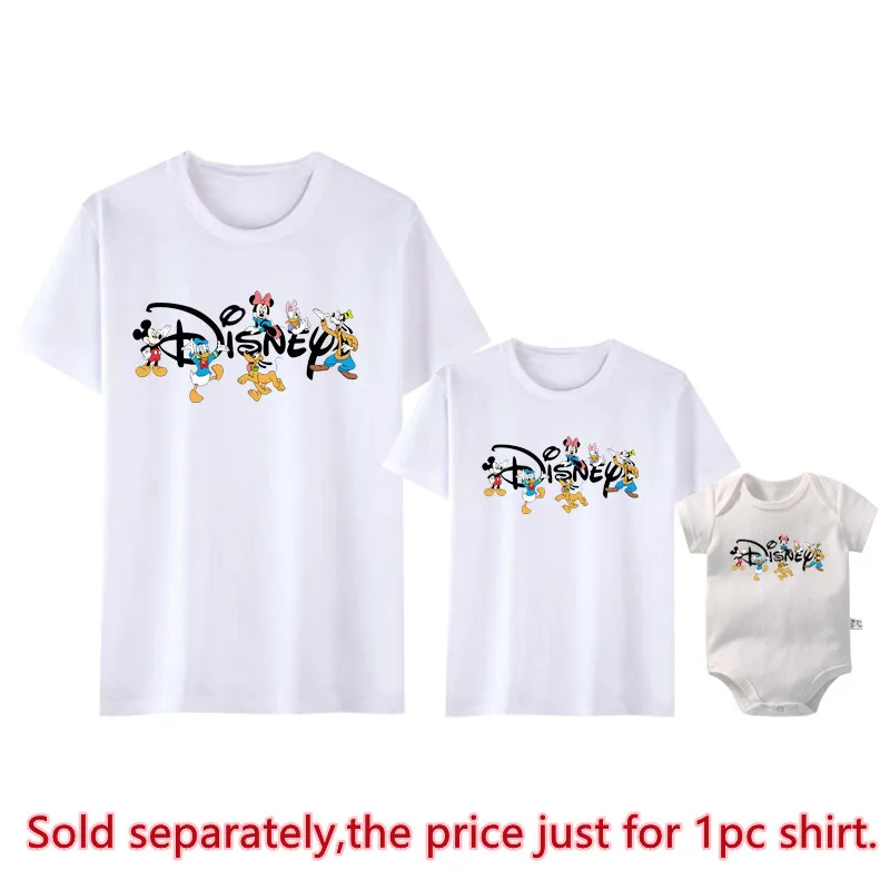 2025 Family Disney Trip Shirts Cotton Mickey Minnie Mouse Print Matching Dad Mom Kids Tees Tops Baby Rompers Family Look Outfits 5