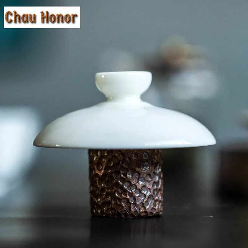 Handmade Solid Copper Forging Cover Set Cover Holder Humanistic Tea Ceremony Teapot Cover Bowl Cover Holder Pot Lid Holder Gifts