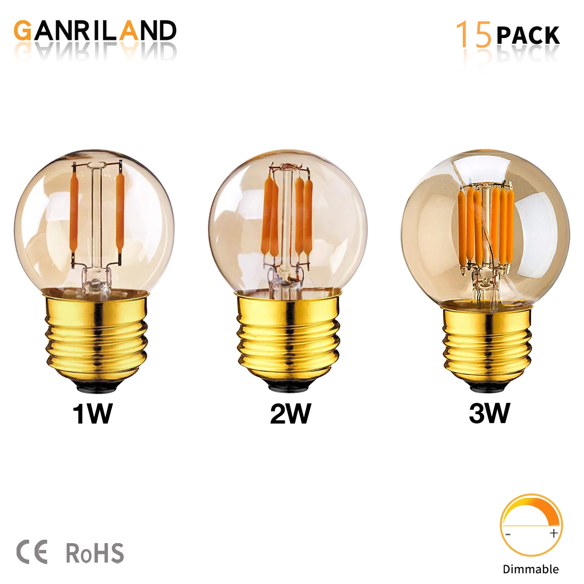 GANRILAND G40 E27 Retro Light Bulb 1W 2W 3W 220V Gold Tint Glass Warm 2200K LED Filament Bulb For String Light House Party Decor