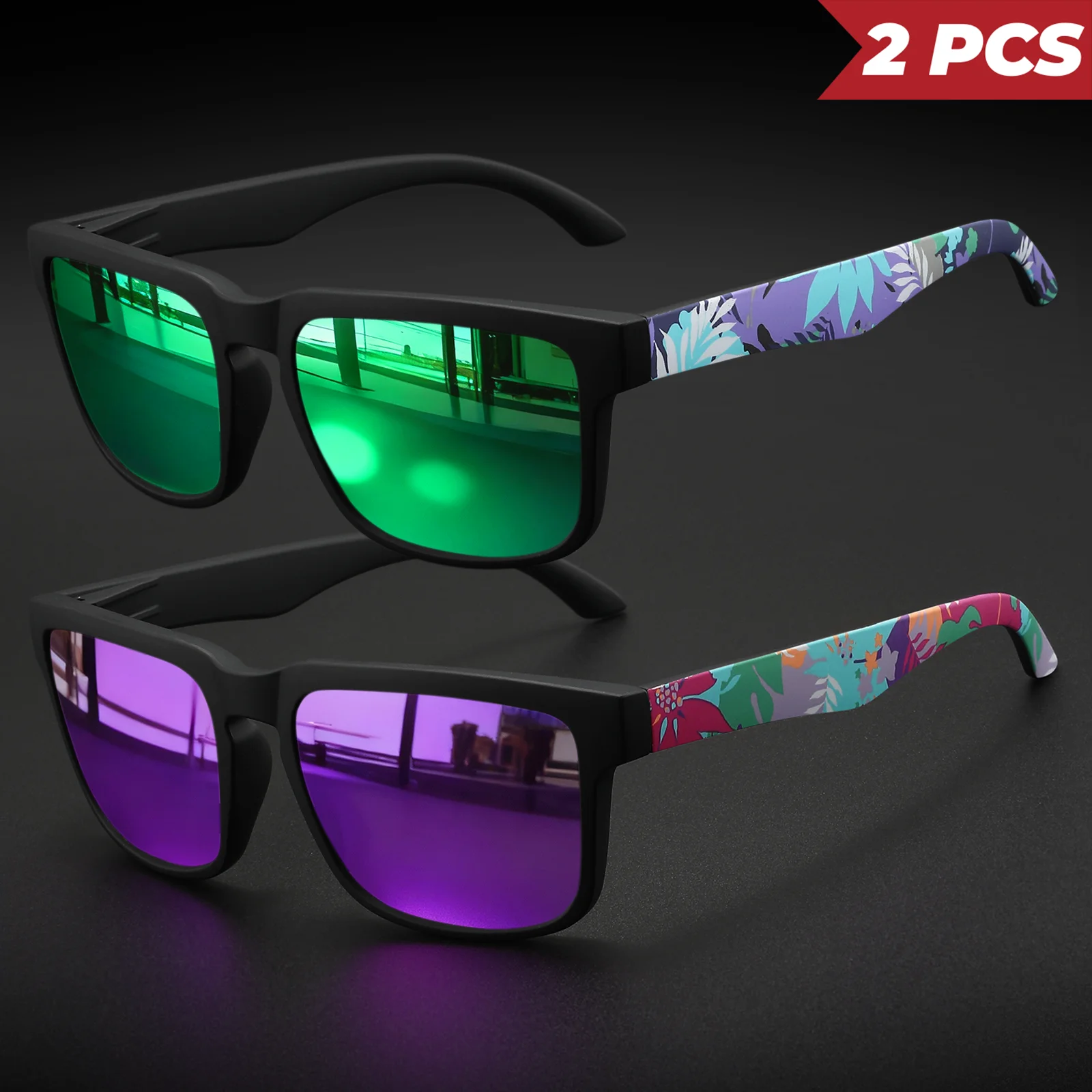 Neue quadratische Outdoor-Sport-Sonnenbrille – gemusterte Bügel, UV400, Unisex für Radfahren, Wandern, Reisen und Alltag – Detail 17