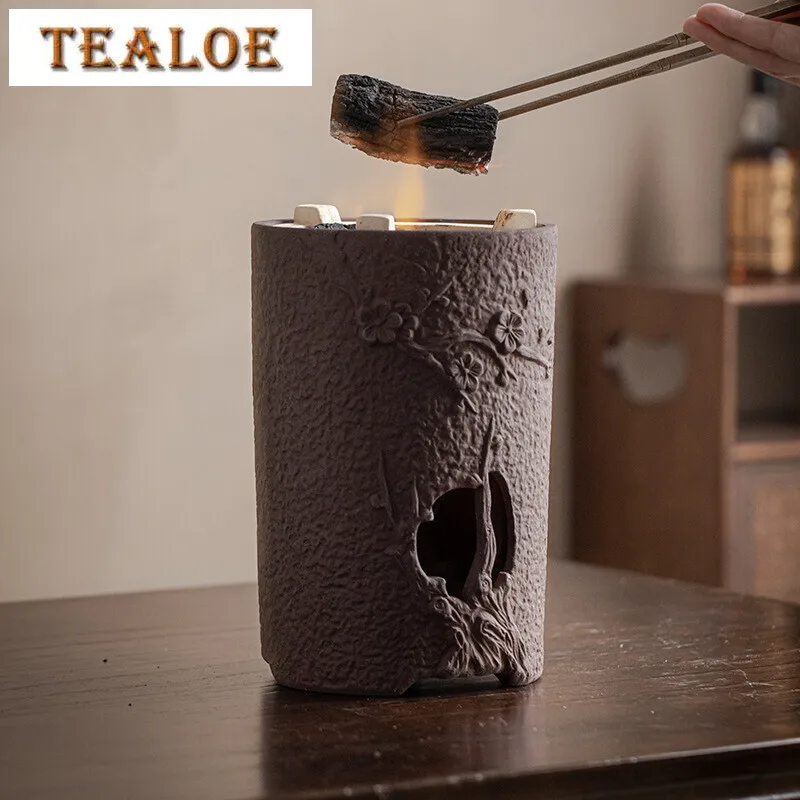 Rock Mud Handmade Tea Warmer Stove Japanese Style Side Handle Pot Warmer Vintage Tea Stove Kettle Stand Ceremony Ornaments
