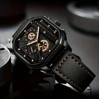 Montre carrée de luxe à grand cadran pour hommes, bracelet en cuir PU décontracté, montres de sport pour hommes 2