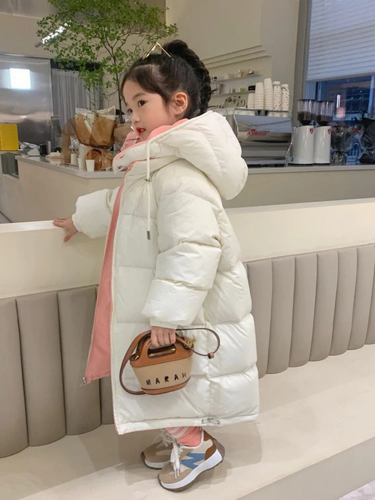 

2023 Winter Thick Cotton Coats For Girls Hooded Jackets Kids Outerwear Clothing Baby Long Warm Parka Snowsuit CH28
