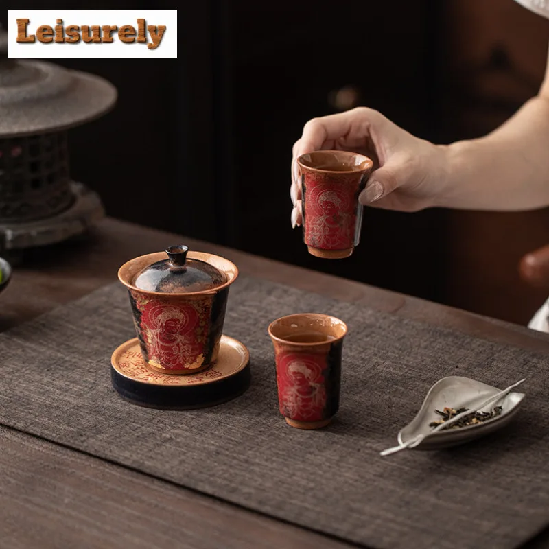 Dunhuang Dragon Girl Tea Set Complete Set Luxury Tea Ceremony Set Household Teapot and Tea Cup Set Cha Accessories Ornaments