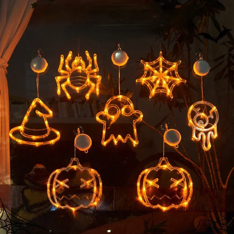 Spooky Pumpkin Ghost LED Window Light with Suction Cup - Battery Operated Halloween Hanging Decor