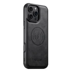 Premium 2 - in - 1 Detachable Magnetic Leather Wallet Phone Cover with Wireless Charging - iPhone 14 Pro (Black)