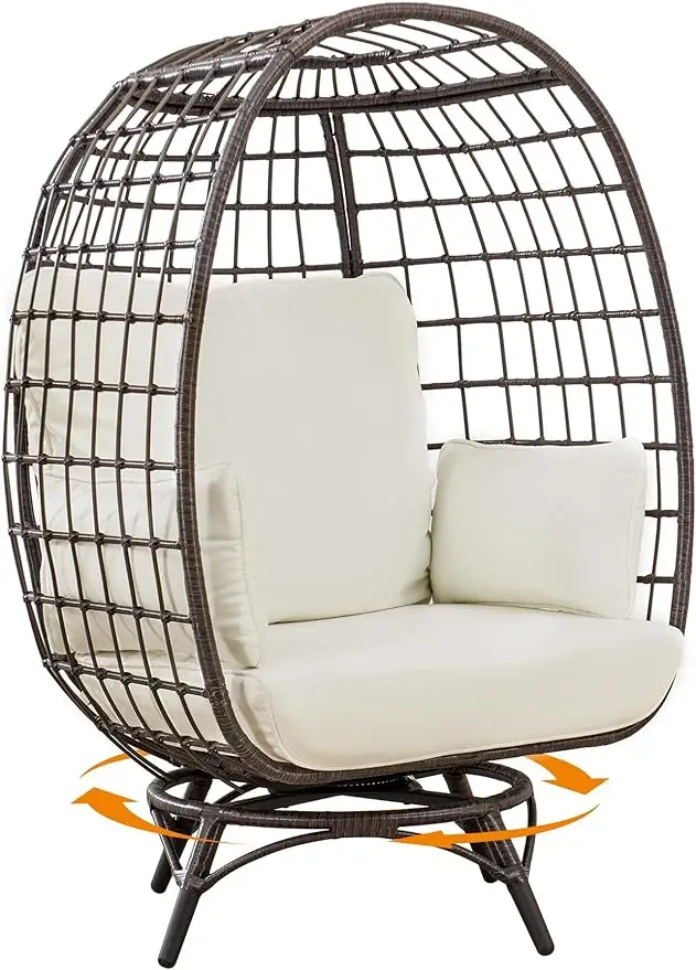 

Sunjoy Cuddle Wicker Swivel Lounge, Oversized Indoor Outdoor Egg Chair with 4 Cushions for Patio, Backyard, Living Room