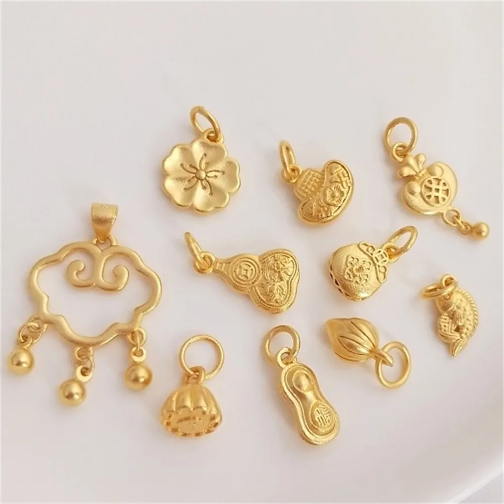 Vietnam Sand Gold Lotus Lotus Bud Cherry Blossom Gourd Lucky Bag Flat Lock Pendant DIY Jewelry Charms Pendant