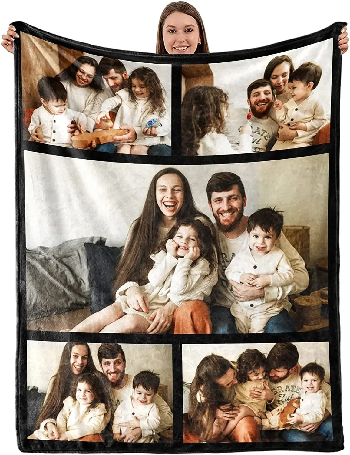 Personalized Photo Collage Blanket - Custom Text and Image Throw, Perfect Birthday Gift