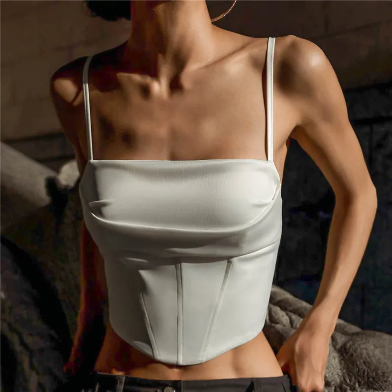 Women Elegant Satin Tank Top French White Tops Hot Sale Corset