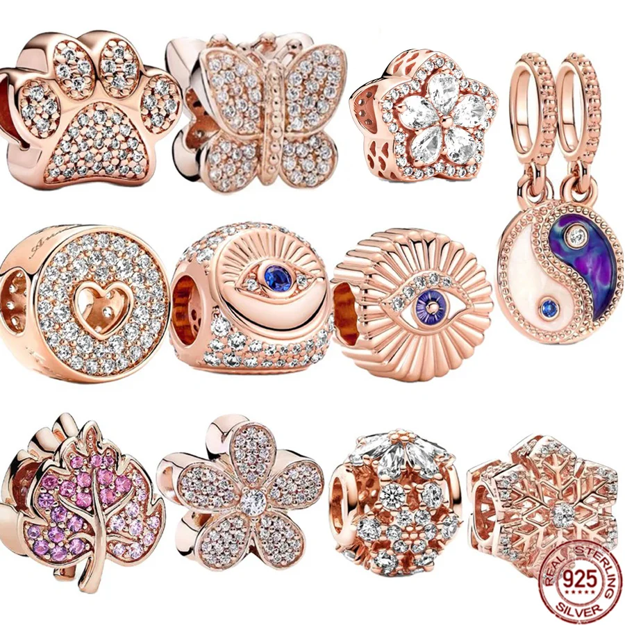 

Rose Gold Series All-seeing Eye,Tai Chi,Paw Print,Ladybug,Butterfly Silver 925,Fit Original Pandora Bracelet Charm Bead Jewelry