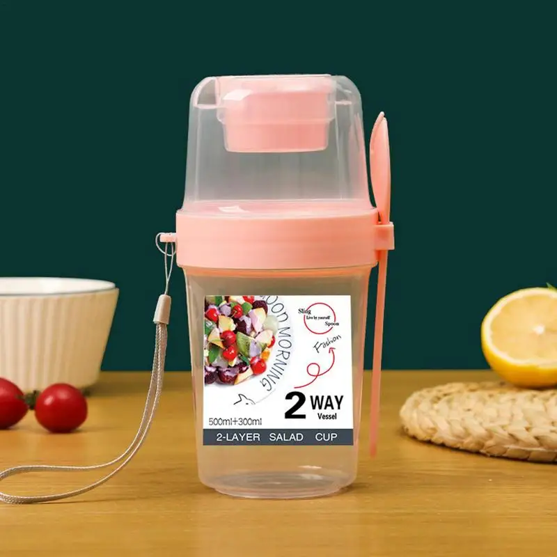 Overnight Oats Containers Meal Container Jars with Topping Compartment for Cereal Kitchen picnic Storage Cups with Lids 3
