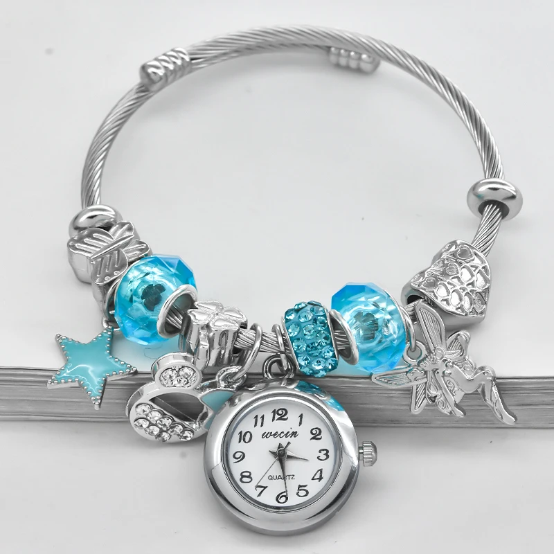 Fashion Women's Bracelet Watch Love With Stylish Decor Refined Round Quartz Watch Silvery Casual Elegance 5