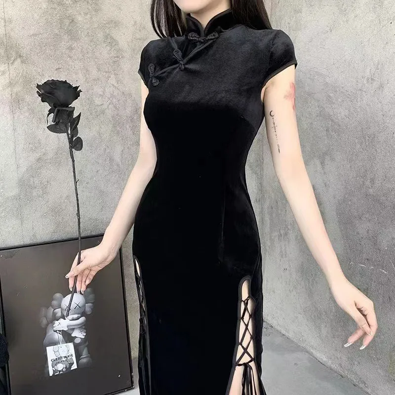 Chinese Dress Modern Cheongsam Chinese Qipao Dress Gothic Style Sexy Slit Vintage Oriental For Women Dance Performance