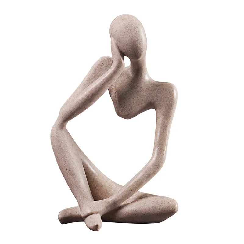 사상가 추상 조각상, 모래 색 조각, 요가 입상, 북유럽 거실 장식, 메종 룸 책상 장식
