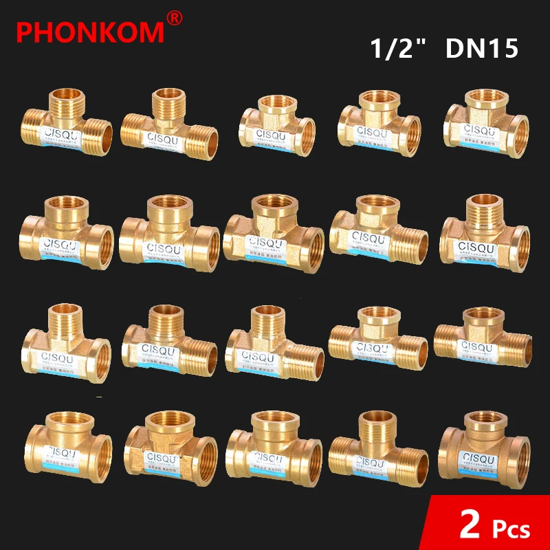 

PHONKOM 1/2" DN15 tee joint Brass 3 Way Thread Tee Type Plumbing fittings male Female 1/2 inch tee-junction Water pipe fittings