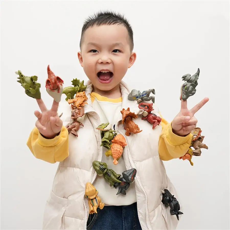 Miniaturowe kreskówkowe paluszkowe dinozaury Tyranozaur — plastikowe pacynki na palce (5/10/20)