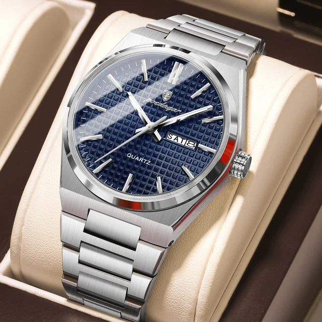 POEDAGAR Fashion Creative Men's Quartz Clock Luminous Waterproof Stainless Steel Man Wristwatch Date Week Casual Watches For Men