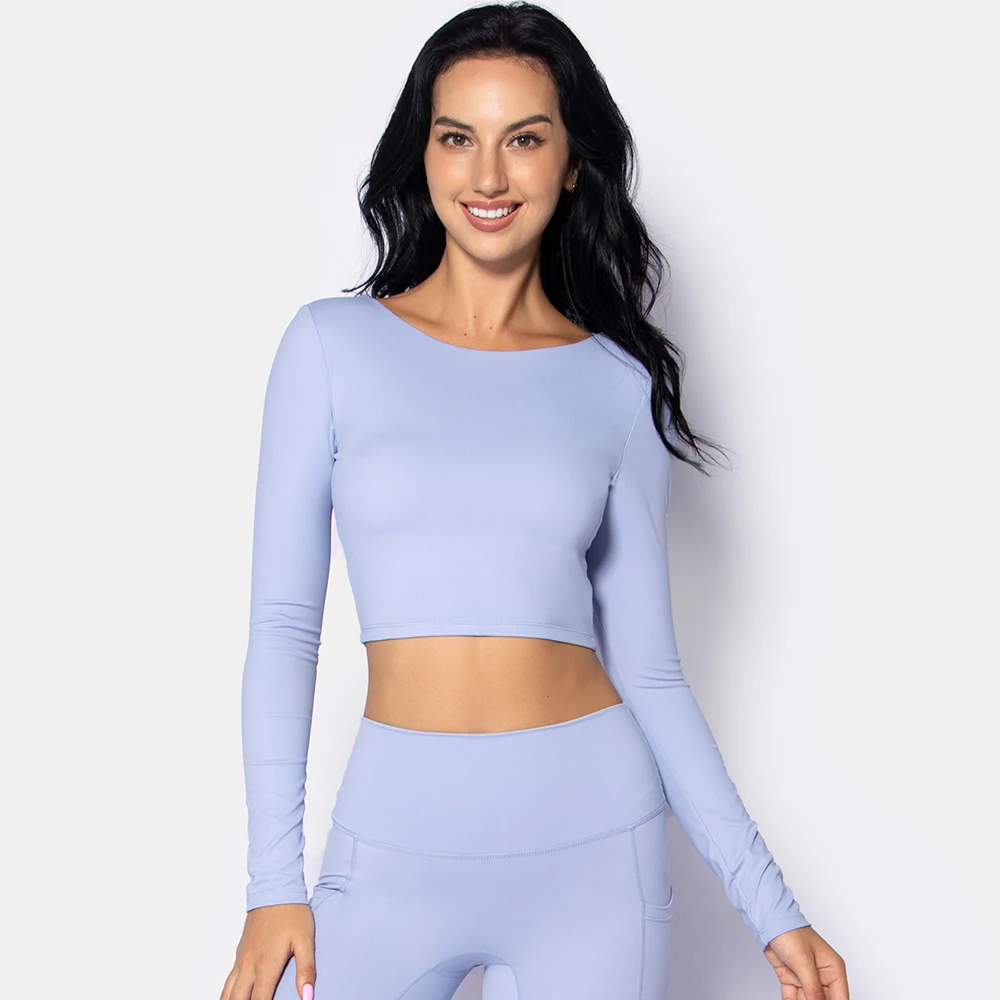 

Women's blouse sports underwear lace-up cross back gym woman crop top fitness wear long sleeve y2k tops yoga bra