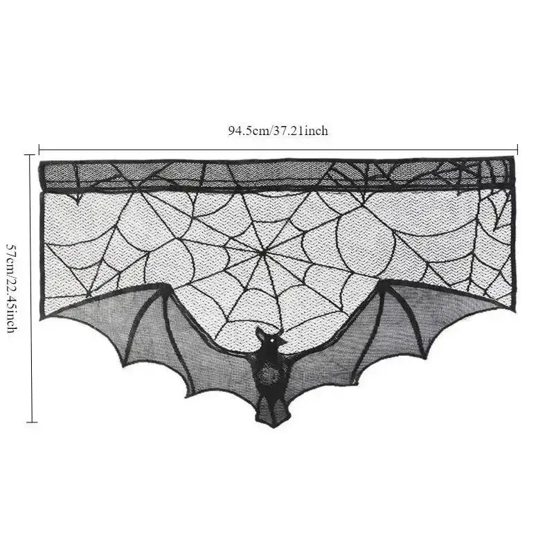 1 Pcs Halloween Lace Curtain Gothic Bat Tablecloth Fireplace Scarf Window Cover For Party Home Decoration Cobweb Halloween