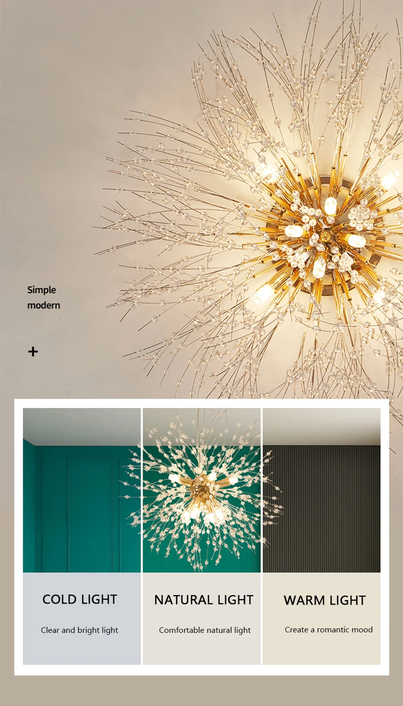 A modernized chandelier enchanting with different colors of light.