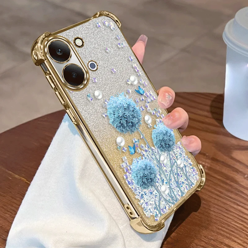 Glitter Plating Protective Floral Shockproof TPU Phone Case