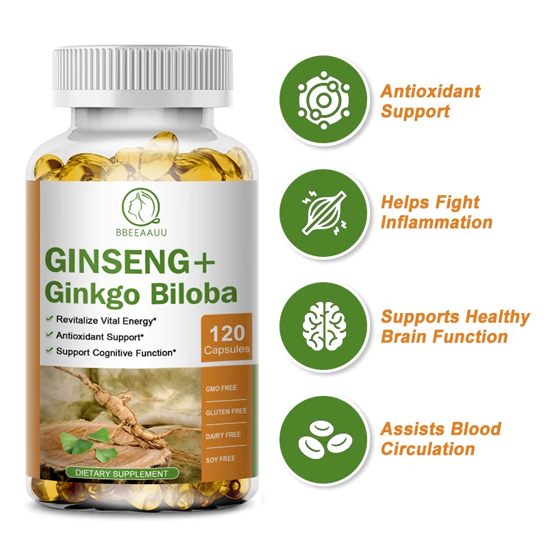 Ginseng Ginkgo Biloba Kapseln | Gedächtnis Fokus Durchblutungsunterstützung