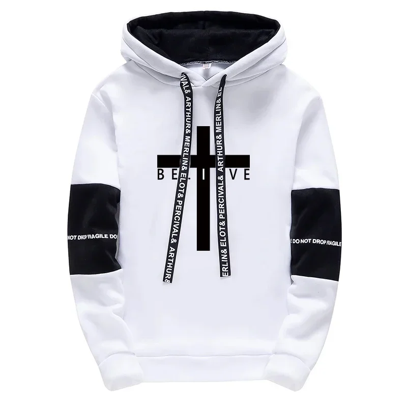 Black White Hooded Sweatshirt Sportswear Tracksuit for Men