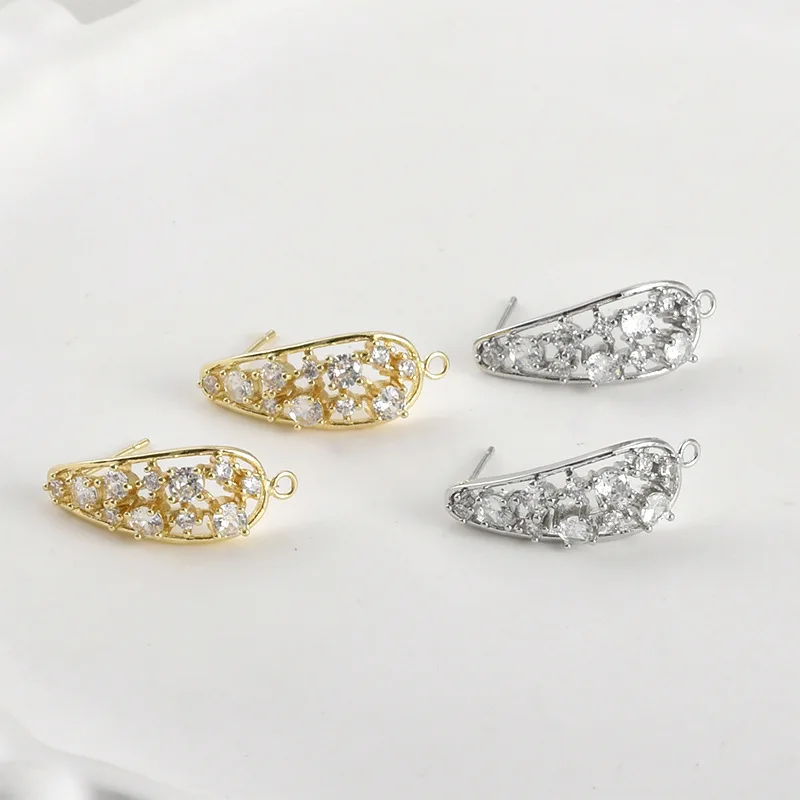 14k 리얼 골드 색상 유지 지르콘 곡선 표면 속이 빈 긴 물방울 모양 드롭 귀걸이 DIY 귀걸이 액세서리